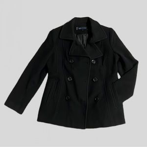 Anne Klein Double-breasted Peacoat Wool Black Woman’s Sz Medium Vintage Like New